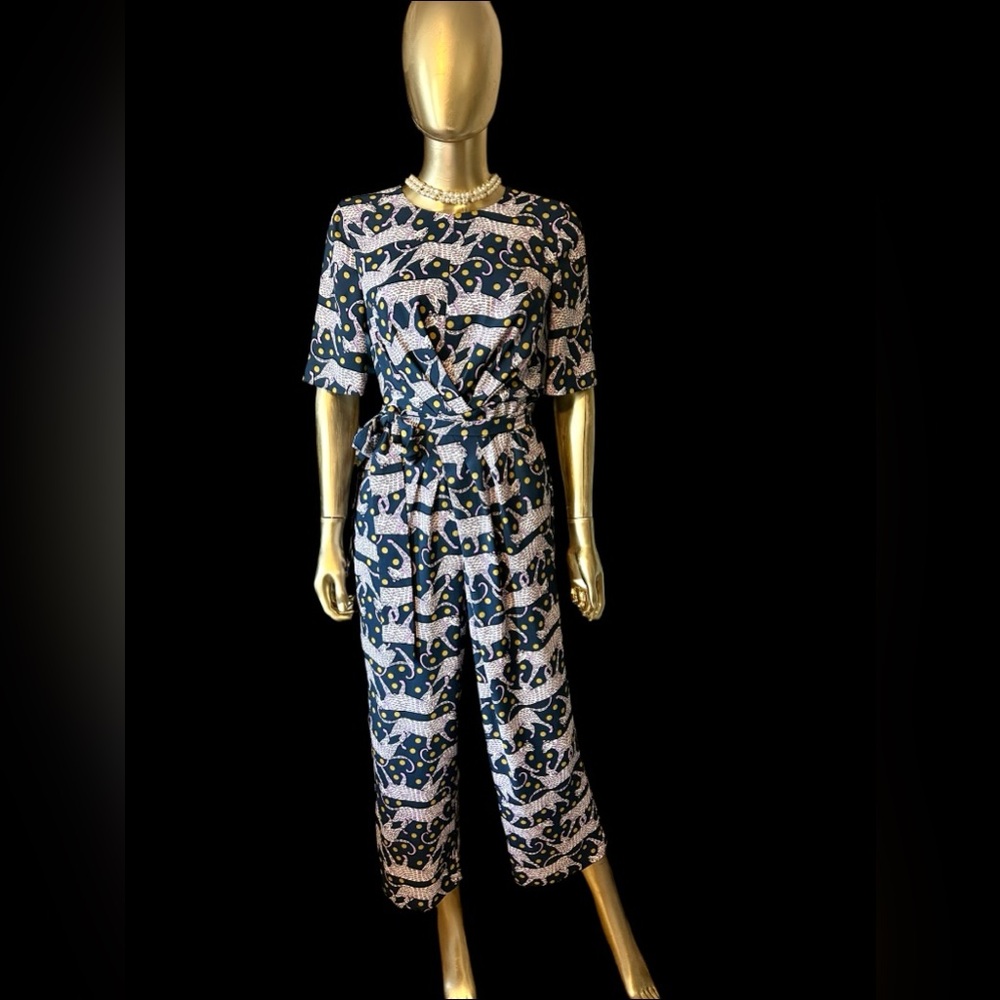 Rare Kate Spade Panther Polka Dot Printed Wide Leg Designer Jumpsuit Size 4 - Picture 4 of 11